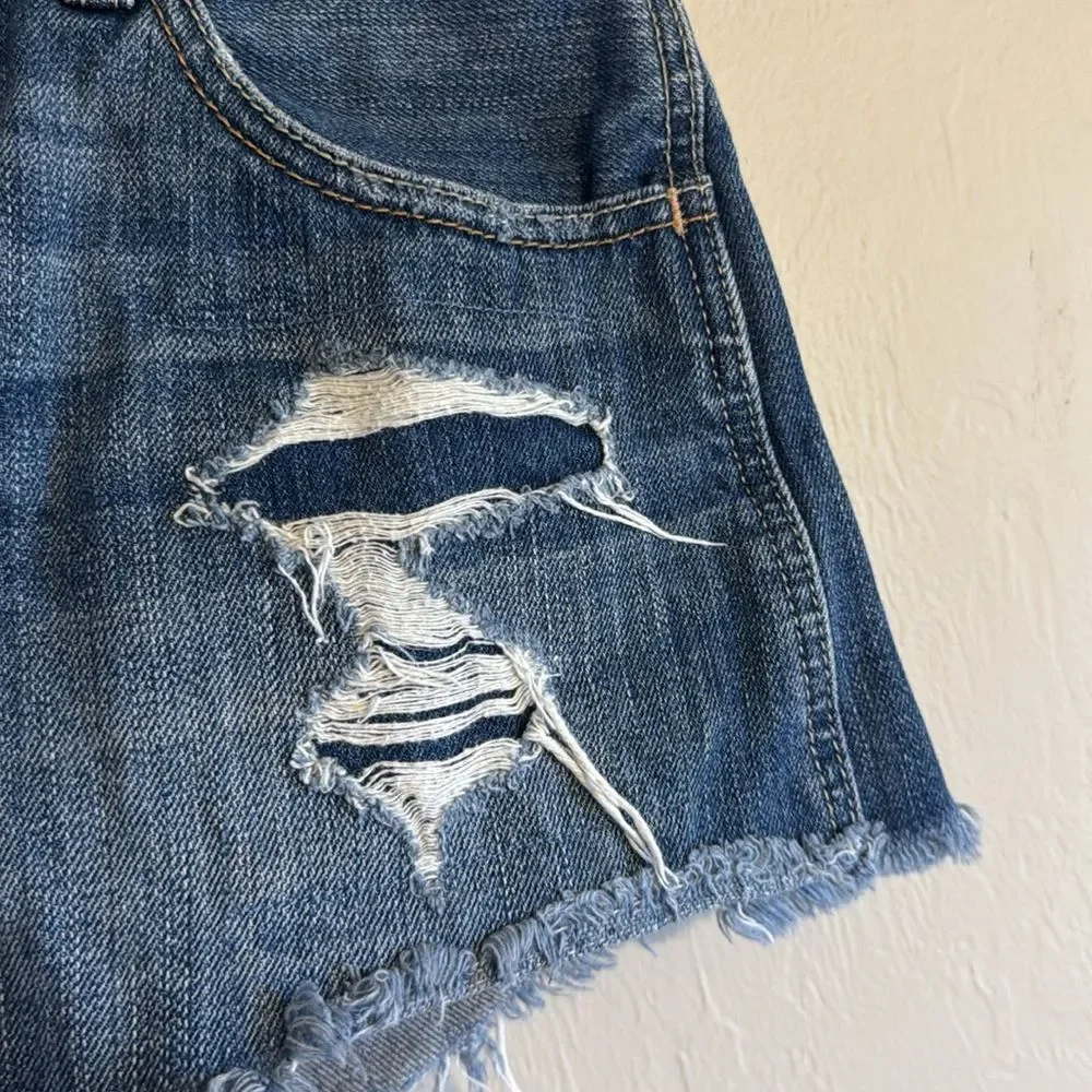 Hollister Y2K girly Distressed Blue Denim cutoff shorts size 25 spring‎ - Picture 3 of 9